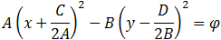 (x-C/2A)^2/B-(y-D/2B)^2/A=C^2/(4A^2 B)-D^2/(4AB^2 )-E/AB
